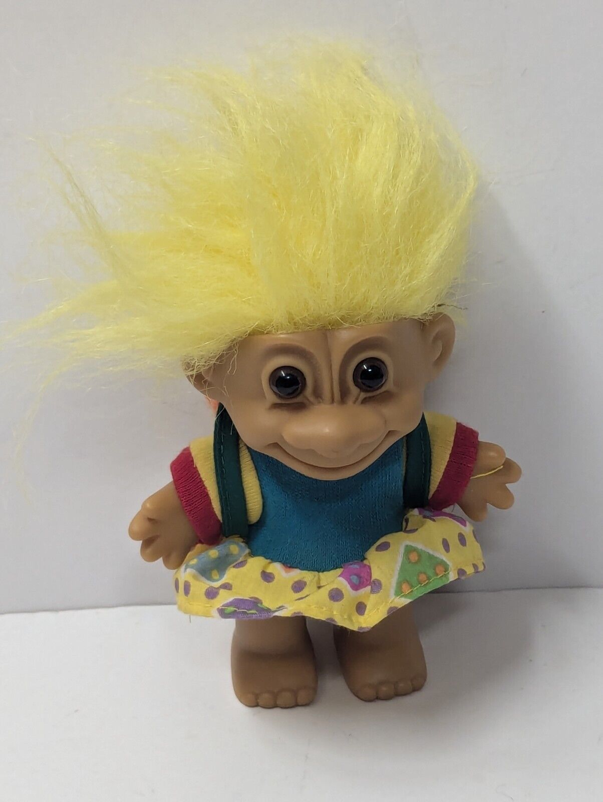 Vintage Troll Doll 4” Russ School Girl With Backpack Yellow Hair #18458