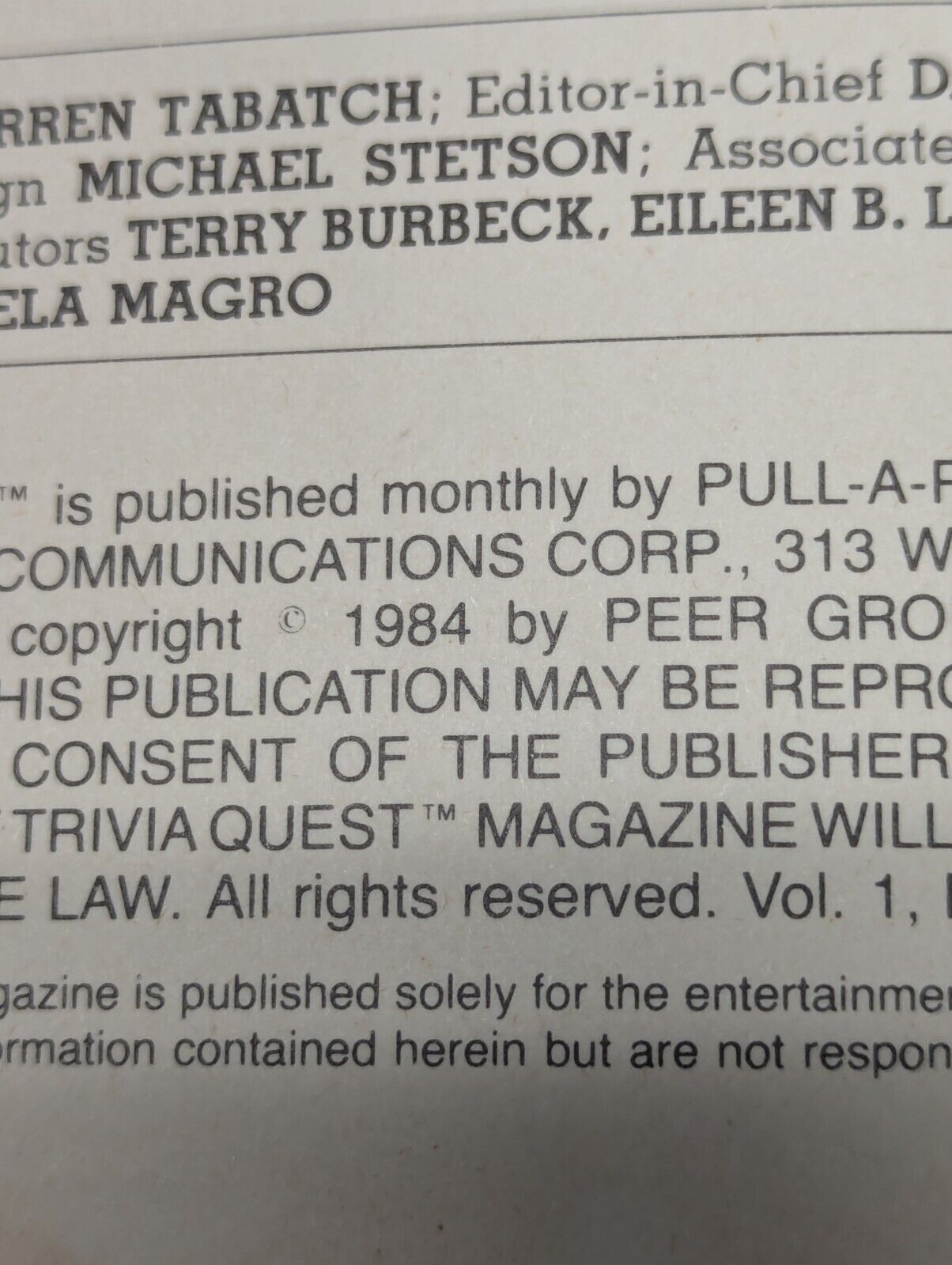 Trivia Quest No.5 Copyright 1984