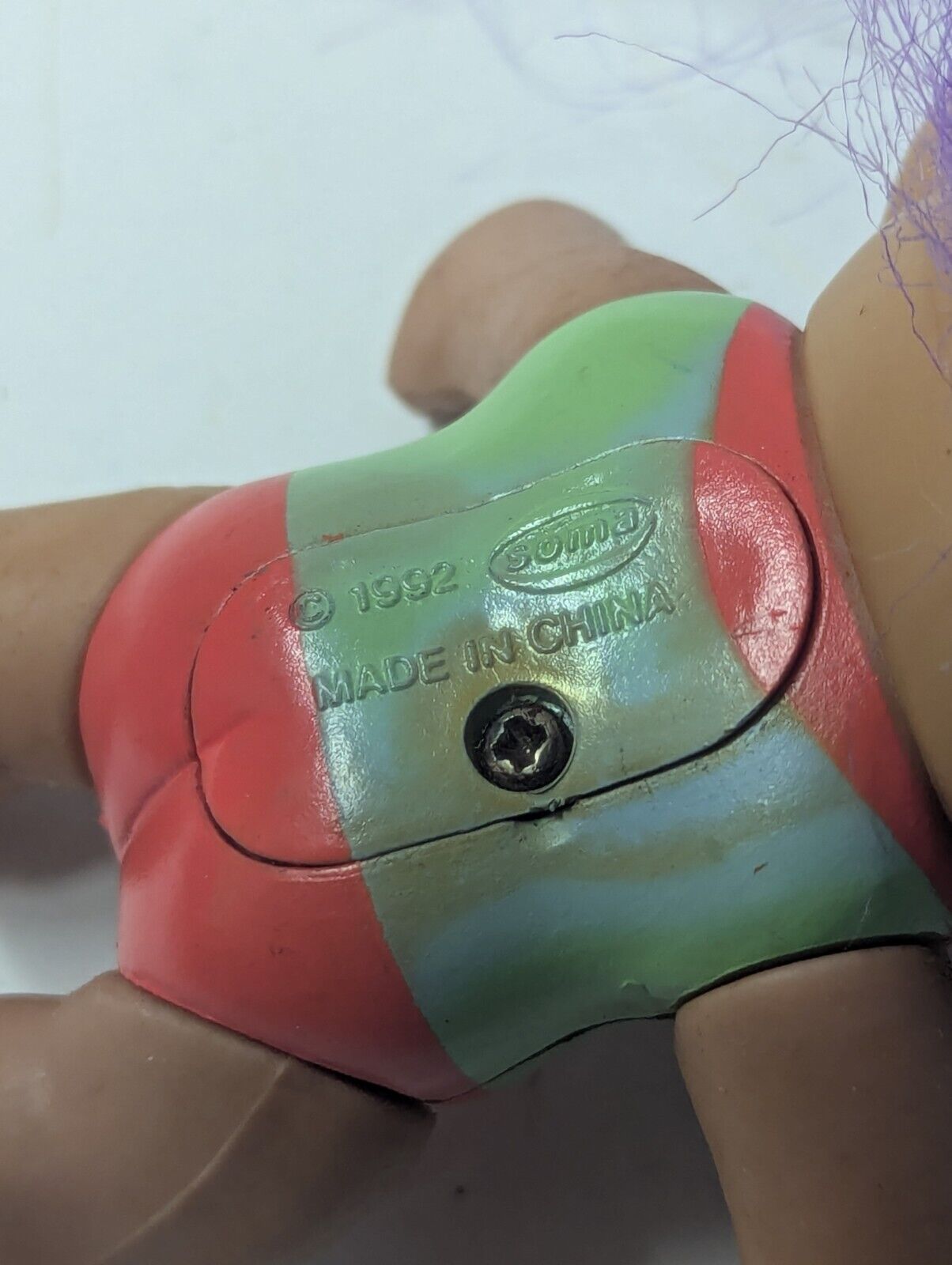 3" Vintage Troll Doll Soma Int. Inc. Yellow Eyes Light Up, Purple Hair 1992