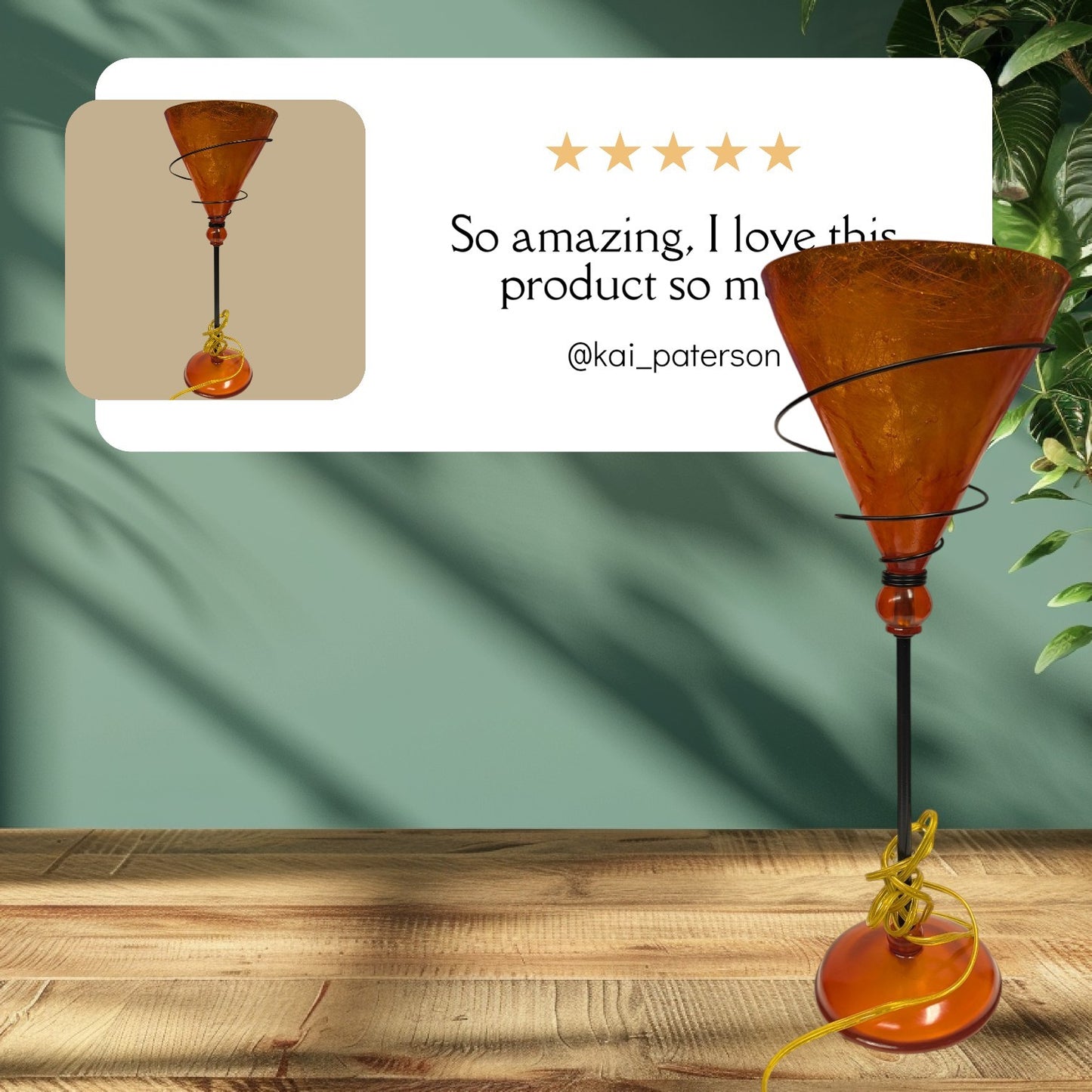 Vintage Berman Red/ Orange Amber Acrylic and Fiberglass Martini Lamp 22" Tall