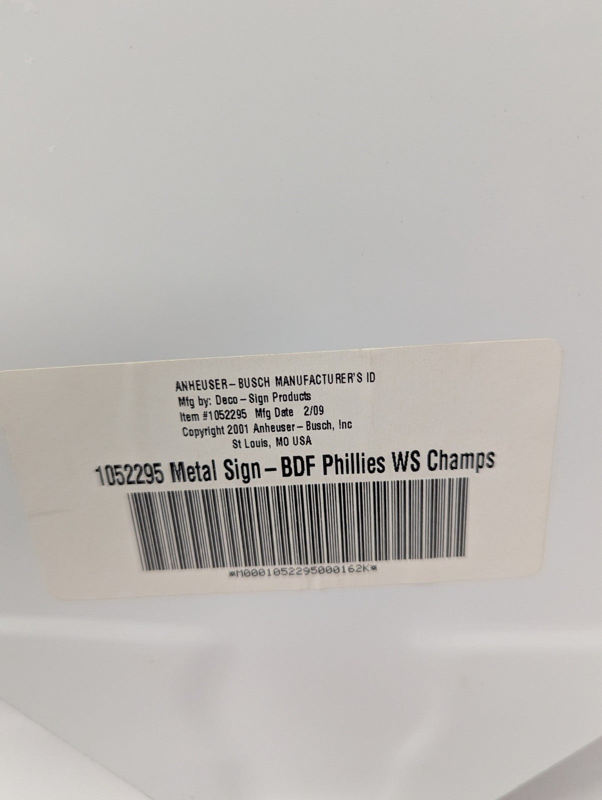 2008 Philadelphia Phillies World Series Budweiser/Bud Light Metal Sign (Large)