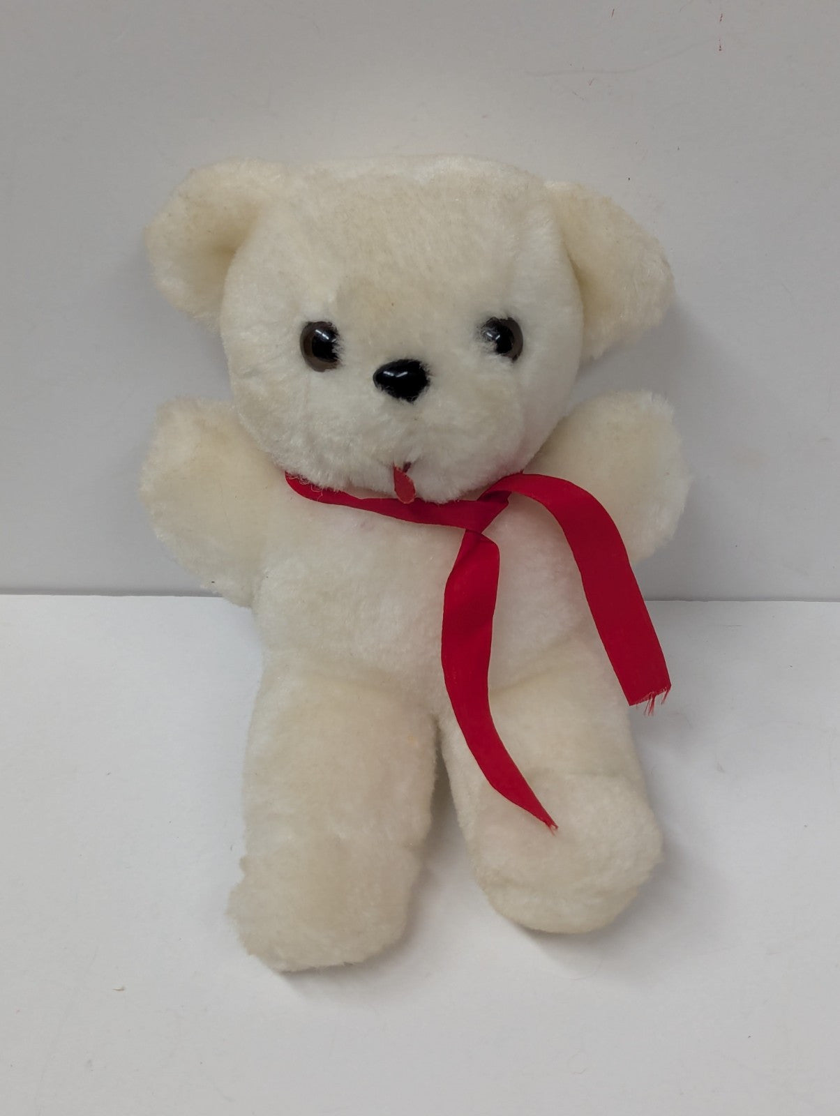 Vintage B & J Toy Co 6 Inch White Cream Color Teddy Bear Plush Red Bow