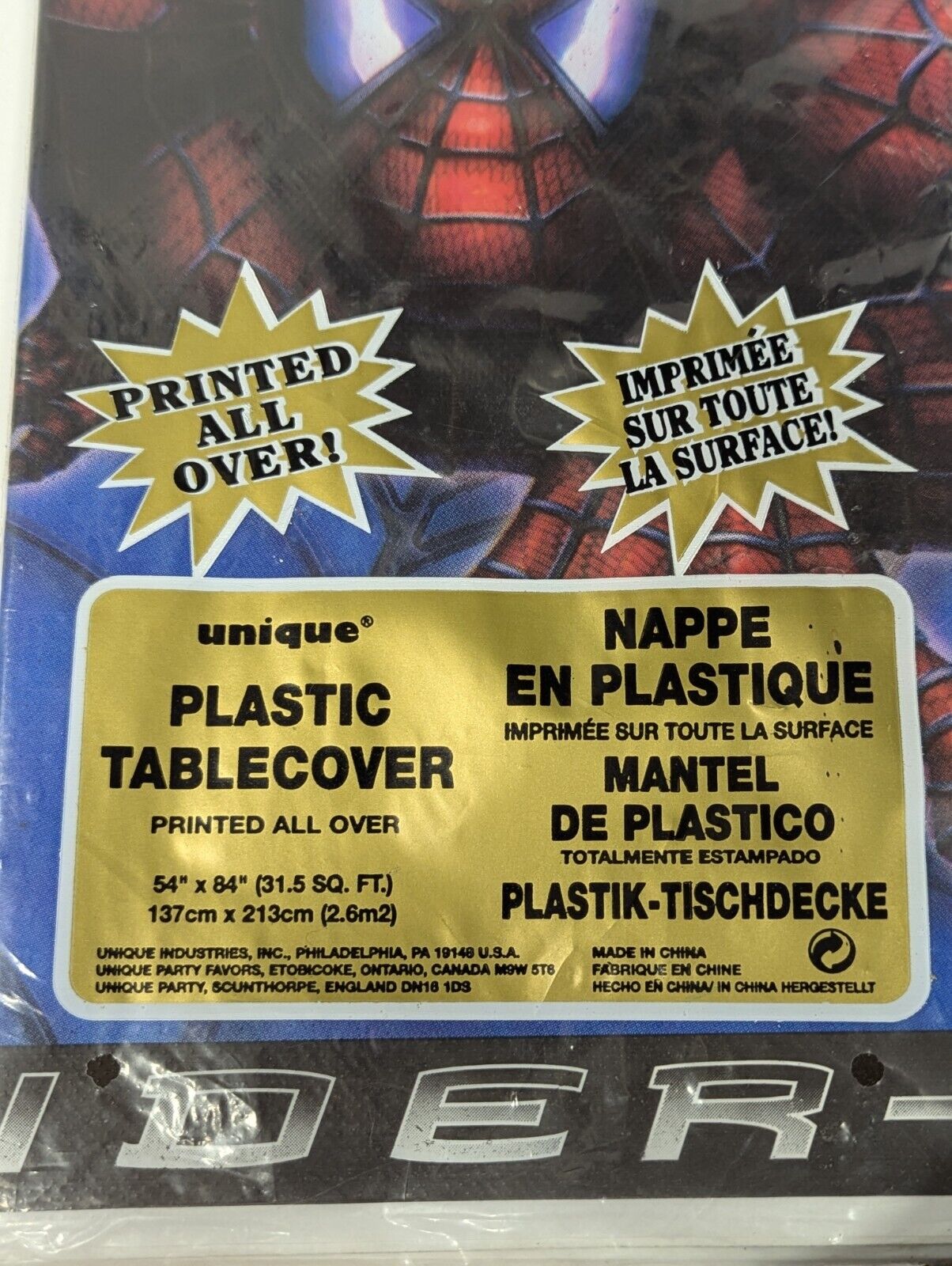 Marvel Spiderman Plastic Tablecloth (54in X 84in) New Sealed