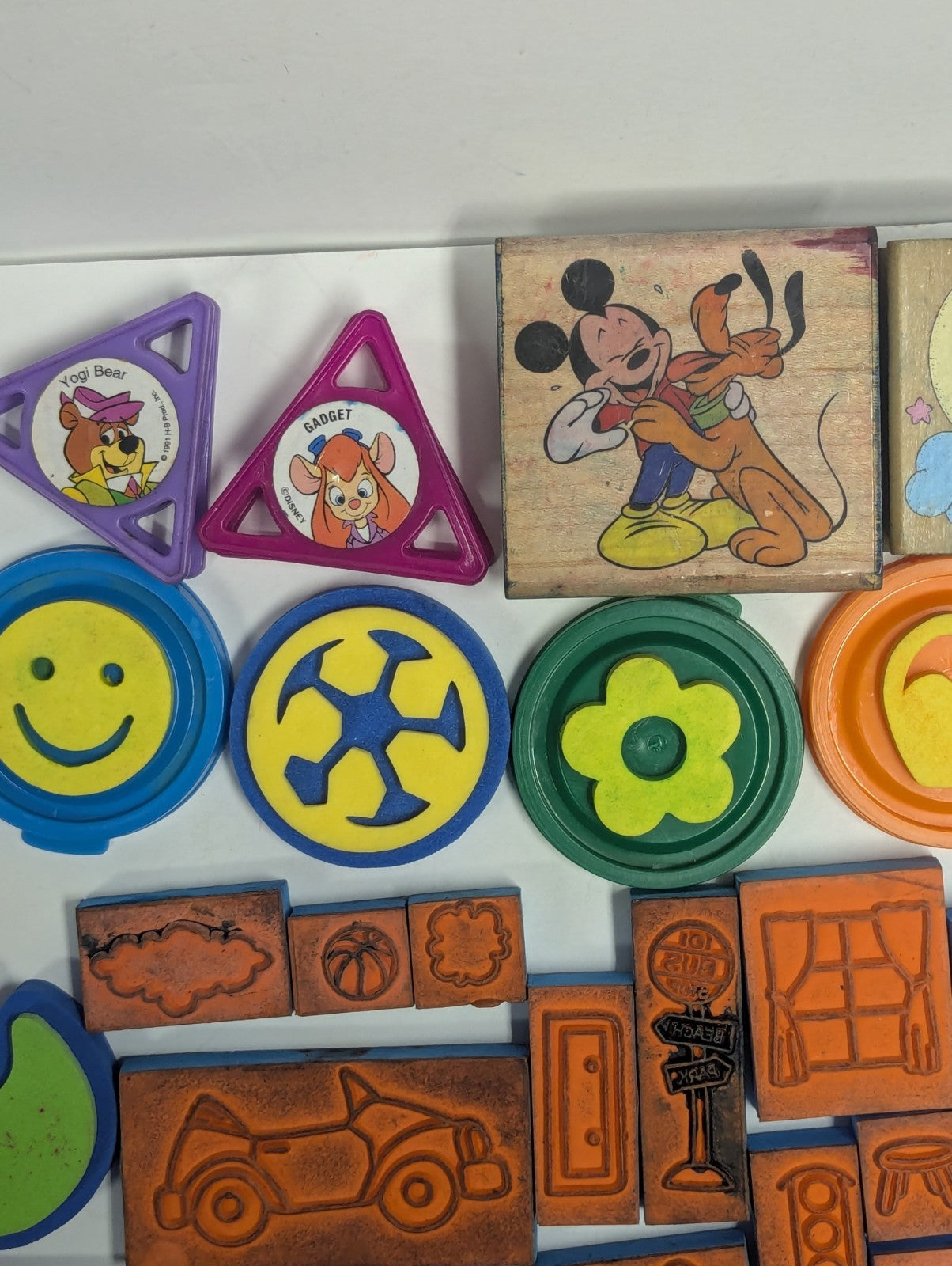 Large Lot of Vintage Rubber Ink Stamps including Talespin & Yogi Bear Stamps 