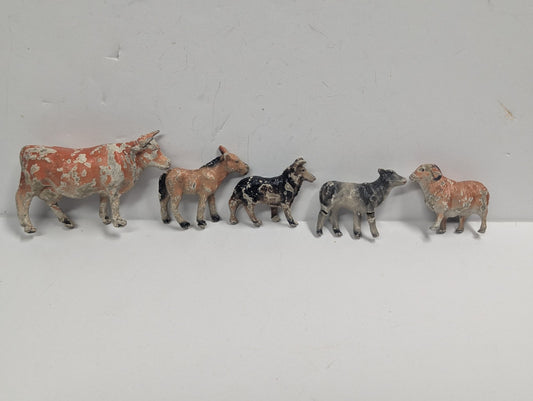 Lot of Vintage Farm Animals (Cow, Sheep, Dog, Donkey)