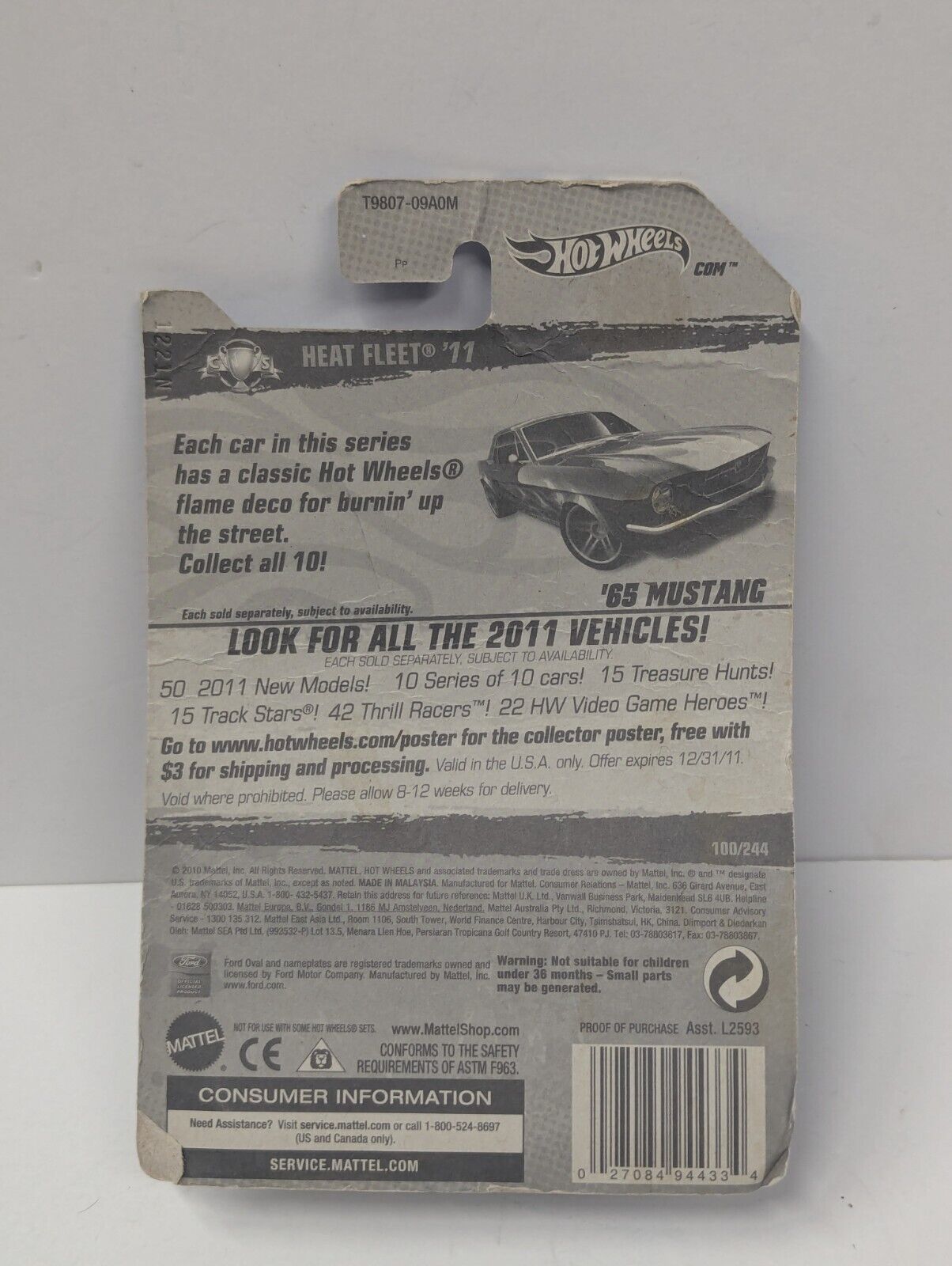 Hot Wheels 1965 Ford Mustang Coupe '11 Heat Fleet Series #10/10 Brown Flame NEW