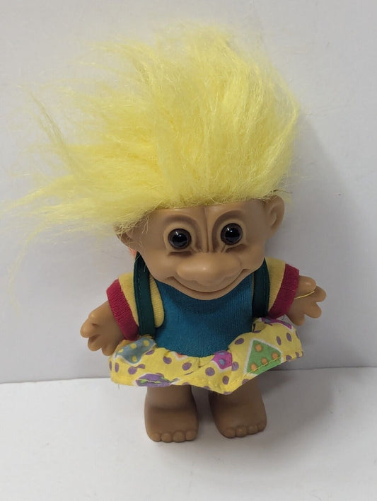 Vintage Troll Doll 4” Russ School Girl With Backpack Yellow Hair #18458