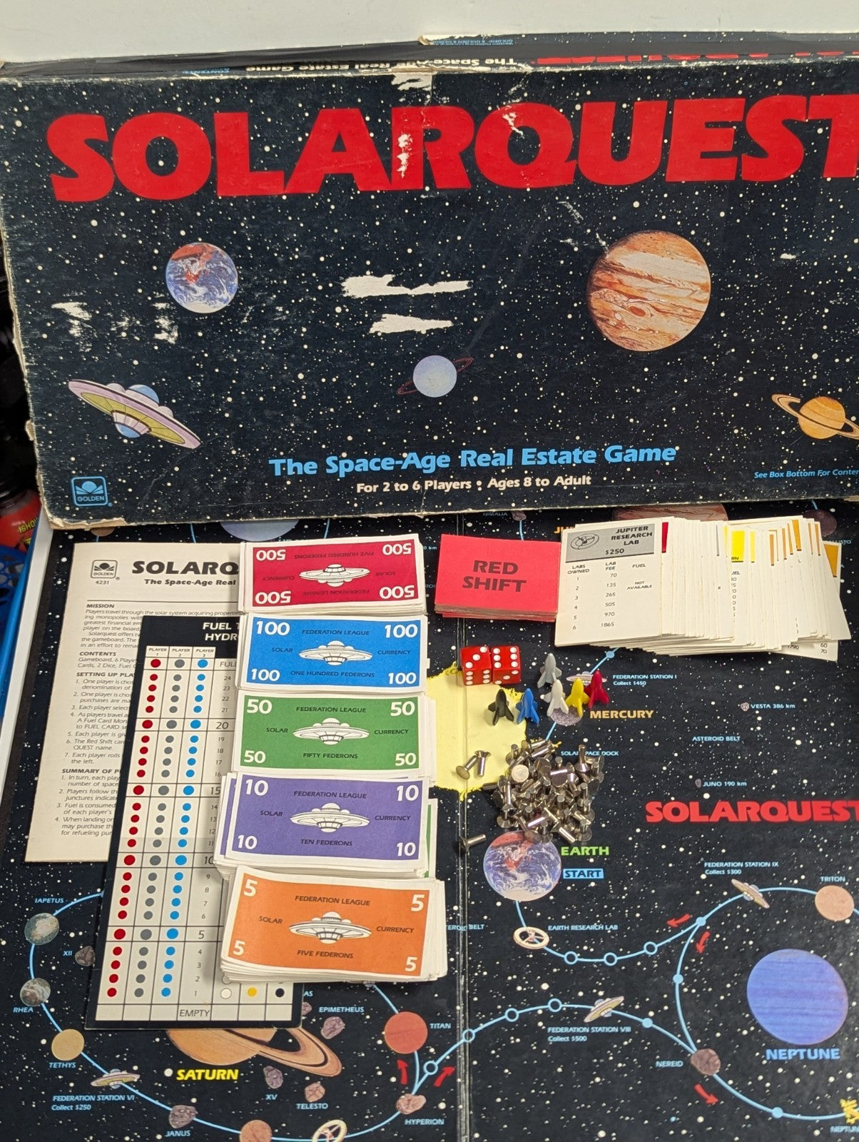 1986 SOLARQUEST, Space Age Board Game, Golden Western Publishing AS IS