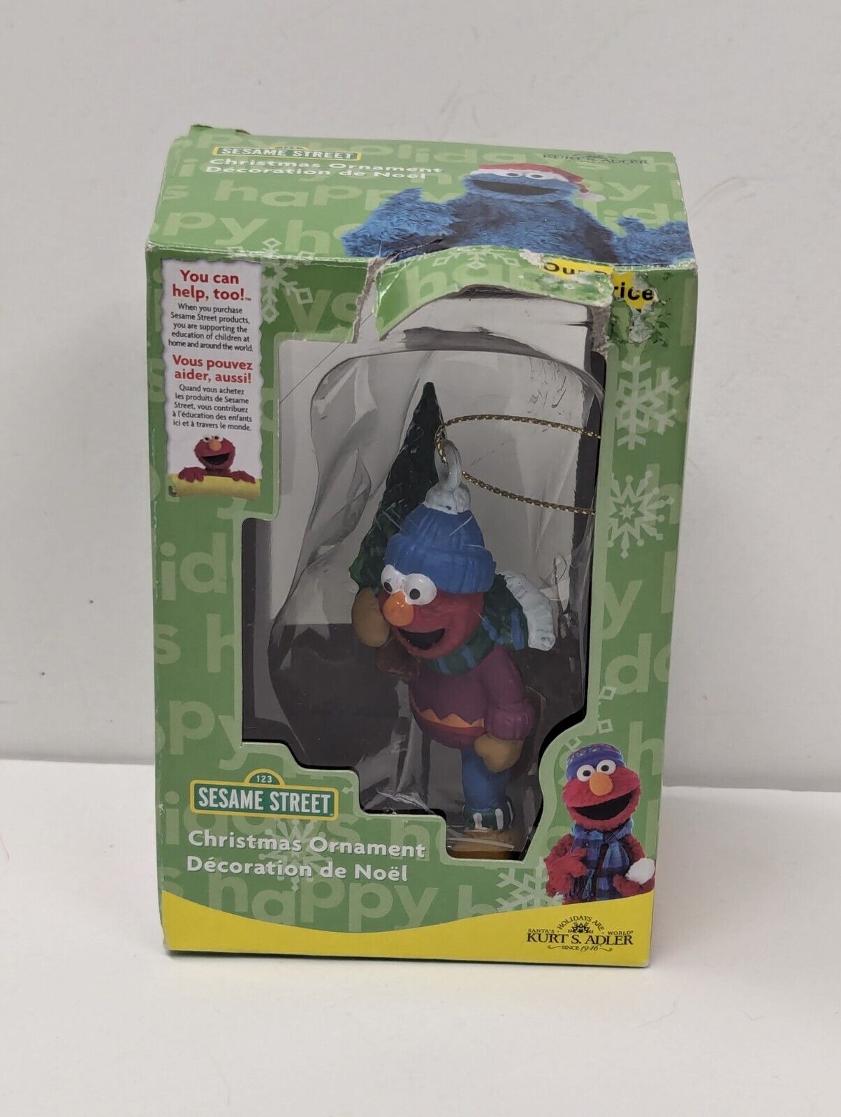 2008 KURT ADLER SANTA'S WORLD CHRISTMAS TREE ORNAMENT - SESAME STREET ELMO