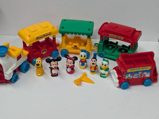 Vintage - 1986 Disneyland Toy Train Set- Train Cars-Figures- Tour Bus