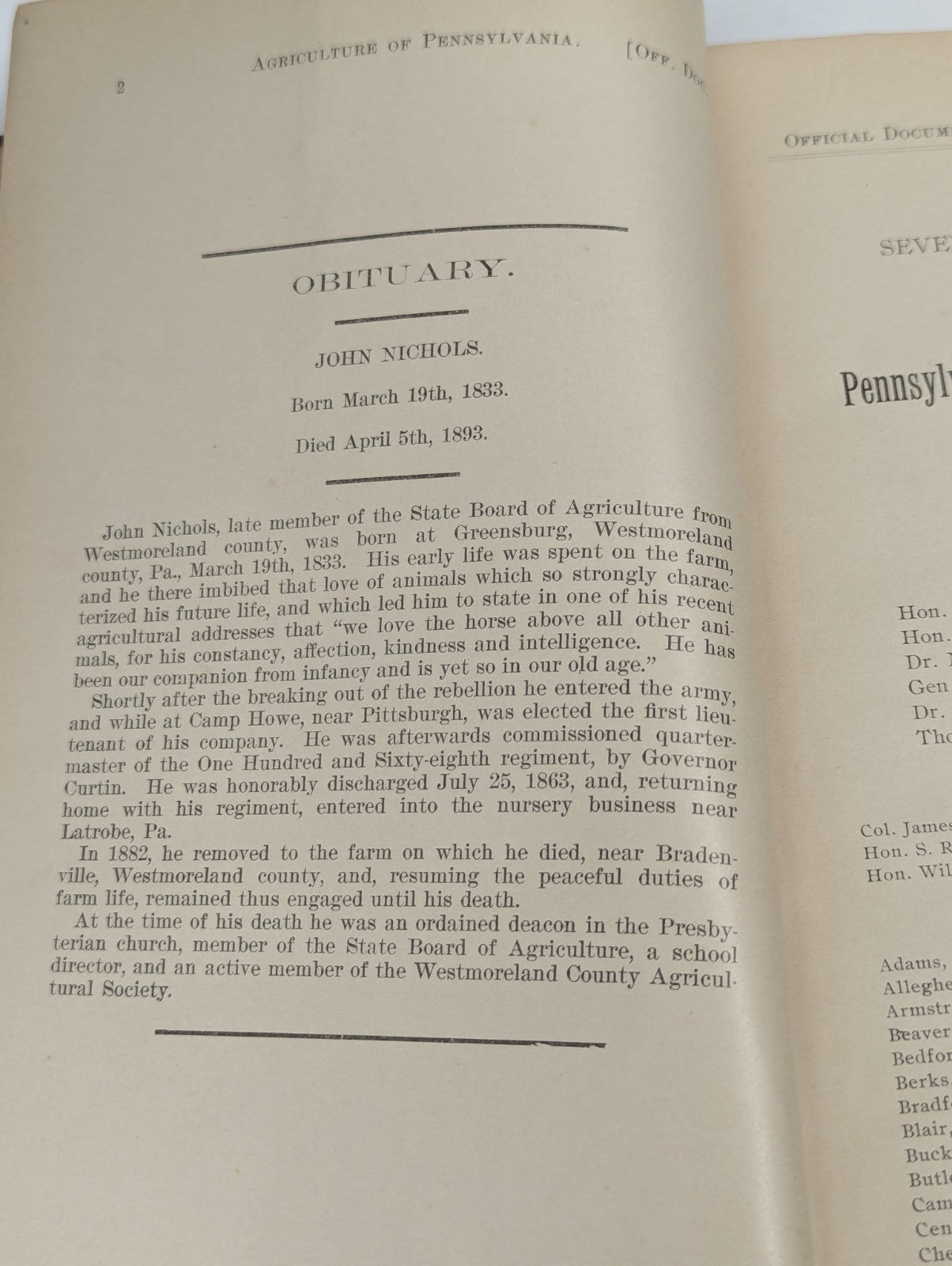 Antique Agriculture of Pennsyvania 1893 Book Hardcover