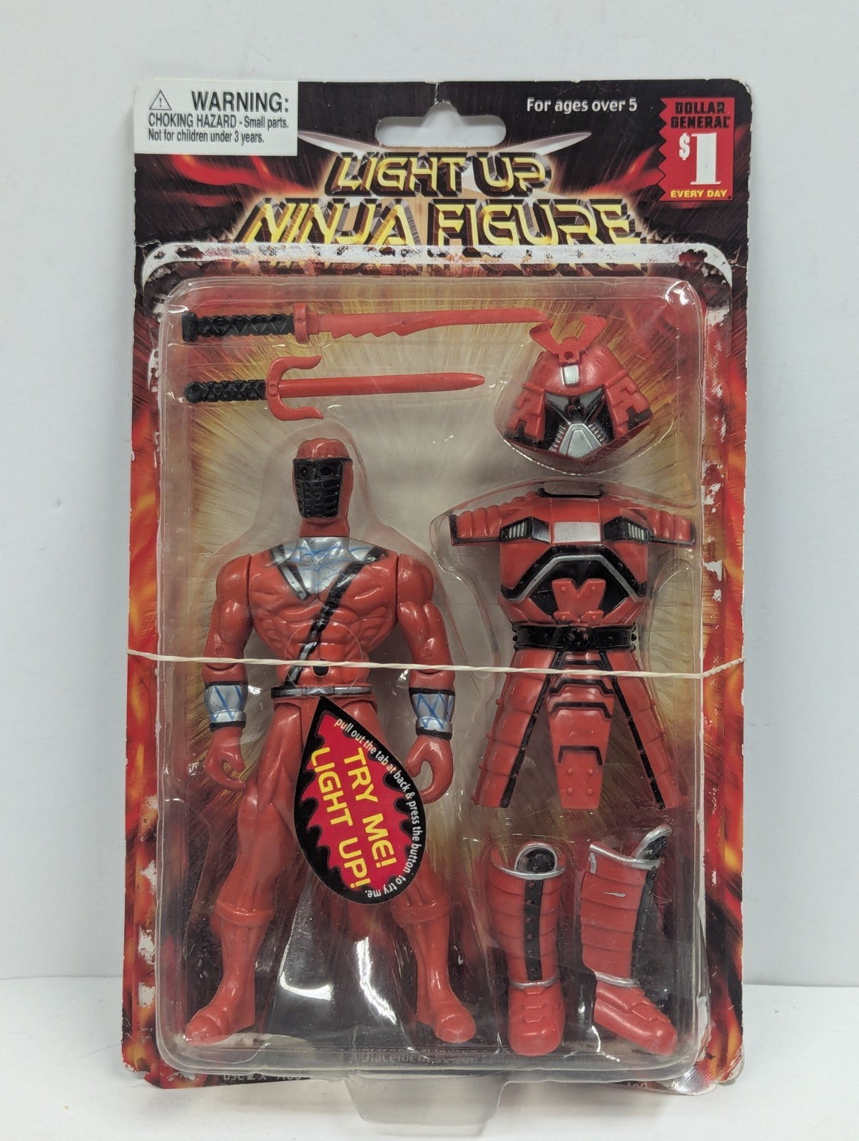 Vintage Light Up Red Ninja 5.5” Action Figure Bootleg Play Set Dollar General