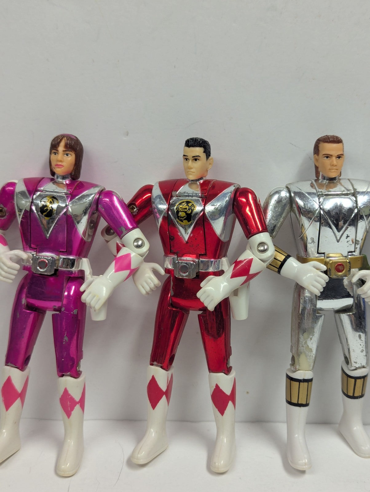 1995 MMPR Lot of 5  Yellow, Pink, Blue, Red & White Metallic Flip Head Movie 