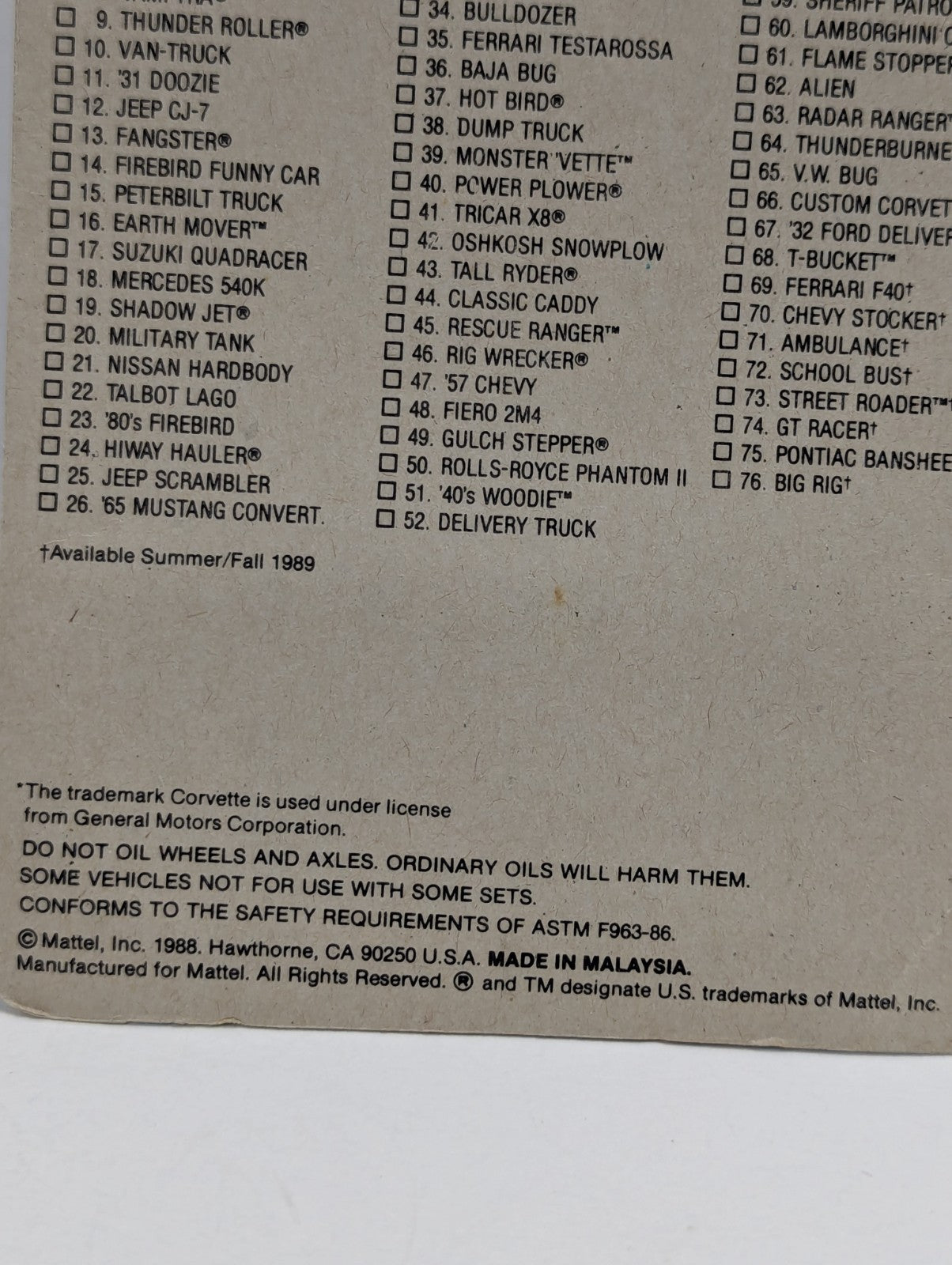 1988 Hot Wheels SPEED FLEET Custom Corvette Convertible on Card