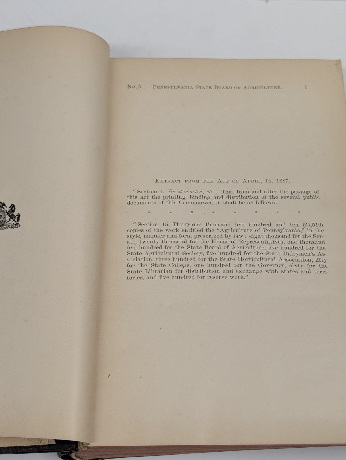 Antique Agriculture of Pennsyvania 1893 Book Hardcover