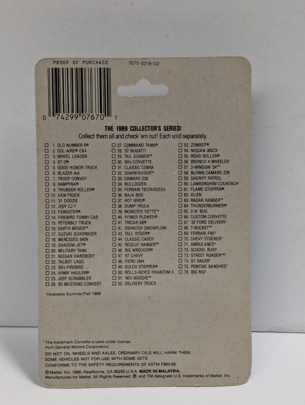 1988 Hot Wheels SPEED FLEET Custom Corvette Convertible on Card