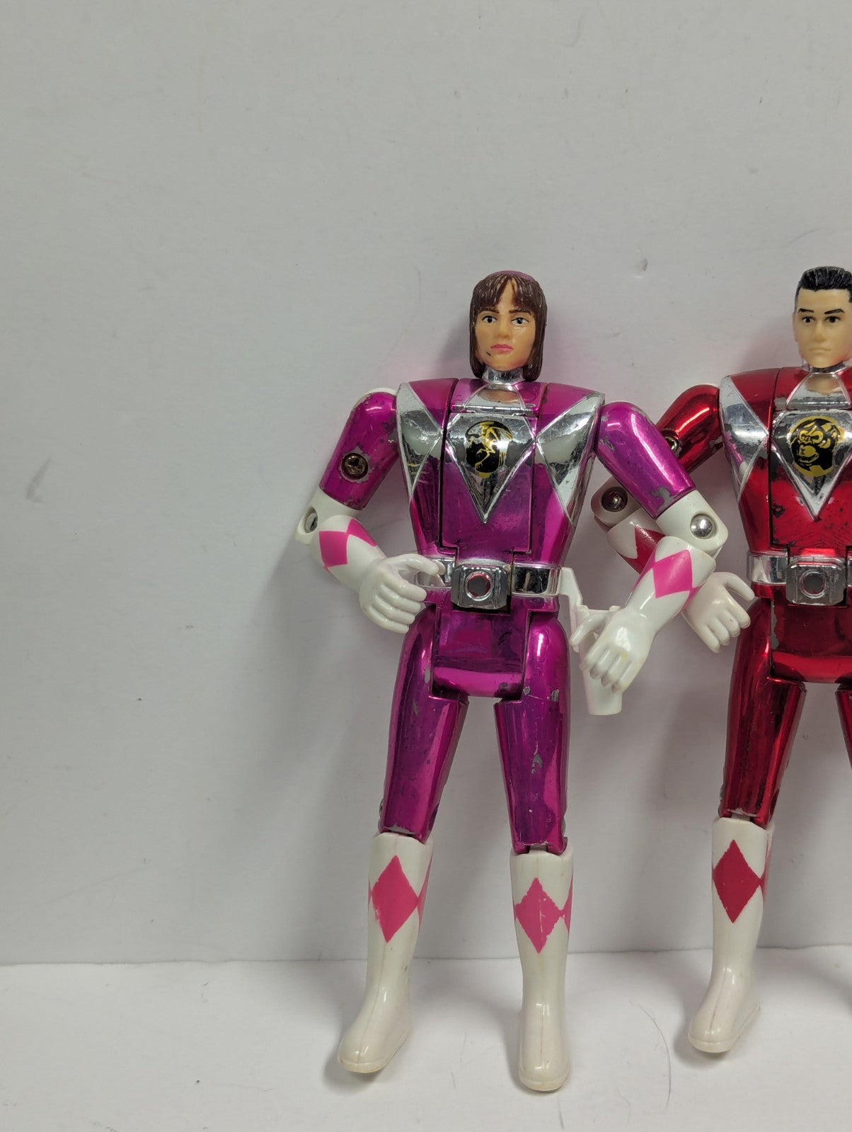 1995 MMPR Lot of 5  Yellow, Pink, Blue, Red & White Metallic Flip Head Movie 