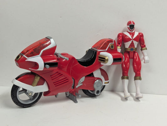 1999 Bandai Power Rangers Light Speed Rescue Red Ranger Action Figure with Bike