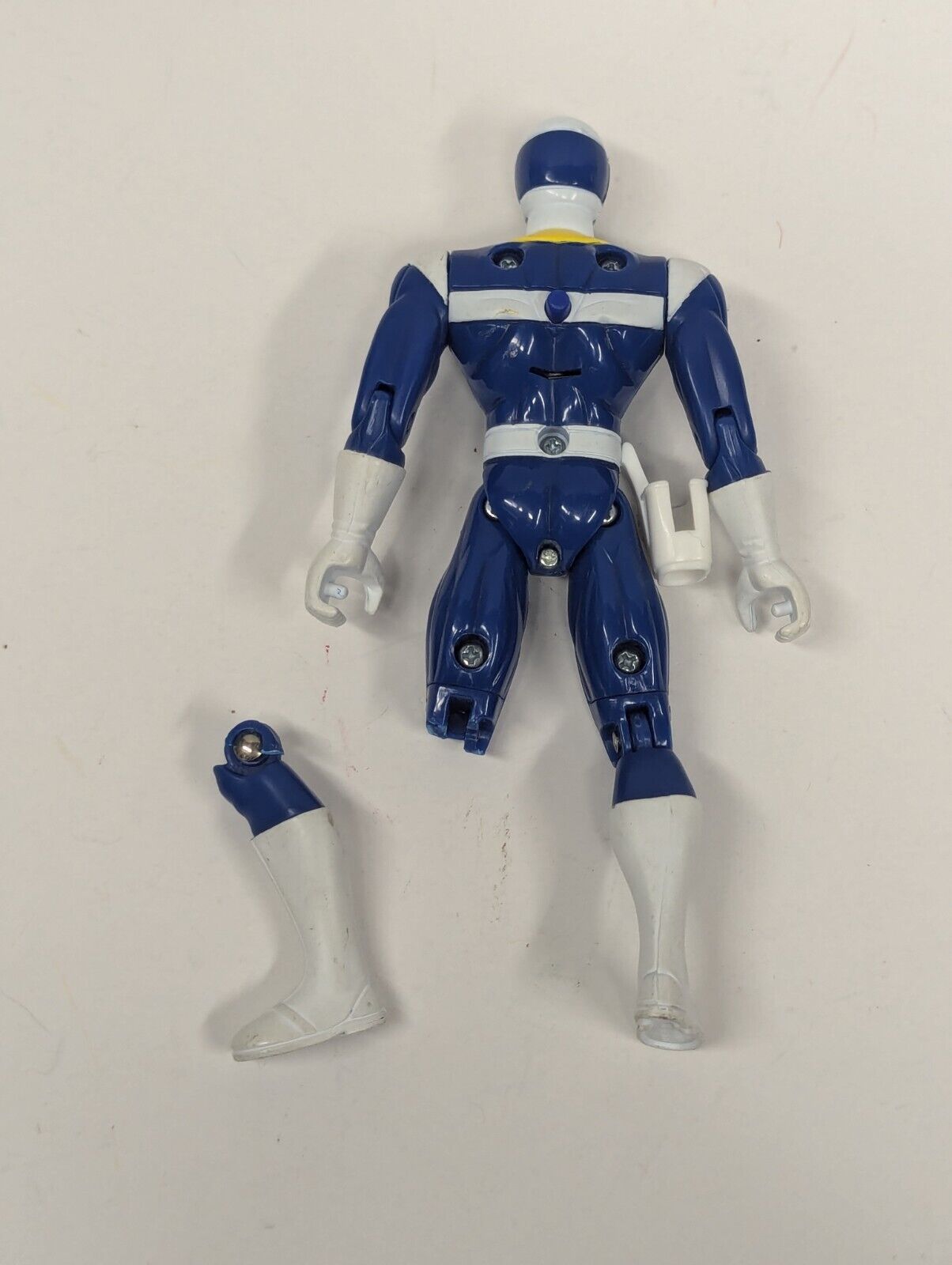 Vintage 1997 Power Rangers In Space Blue Ranger with Broken Leg, Light Works