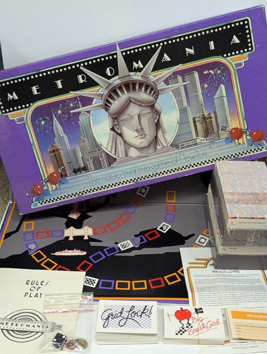 Metromania 1985 1st Edition New York City Trivia Board Game COMPLETE w/t Tokens