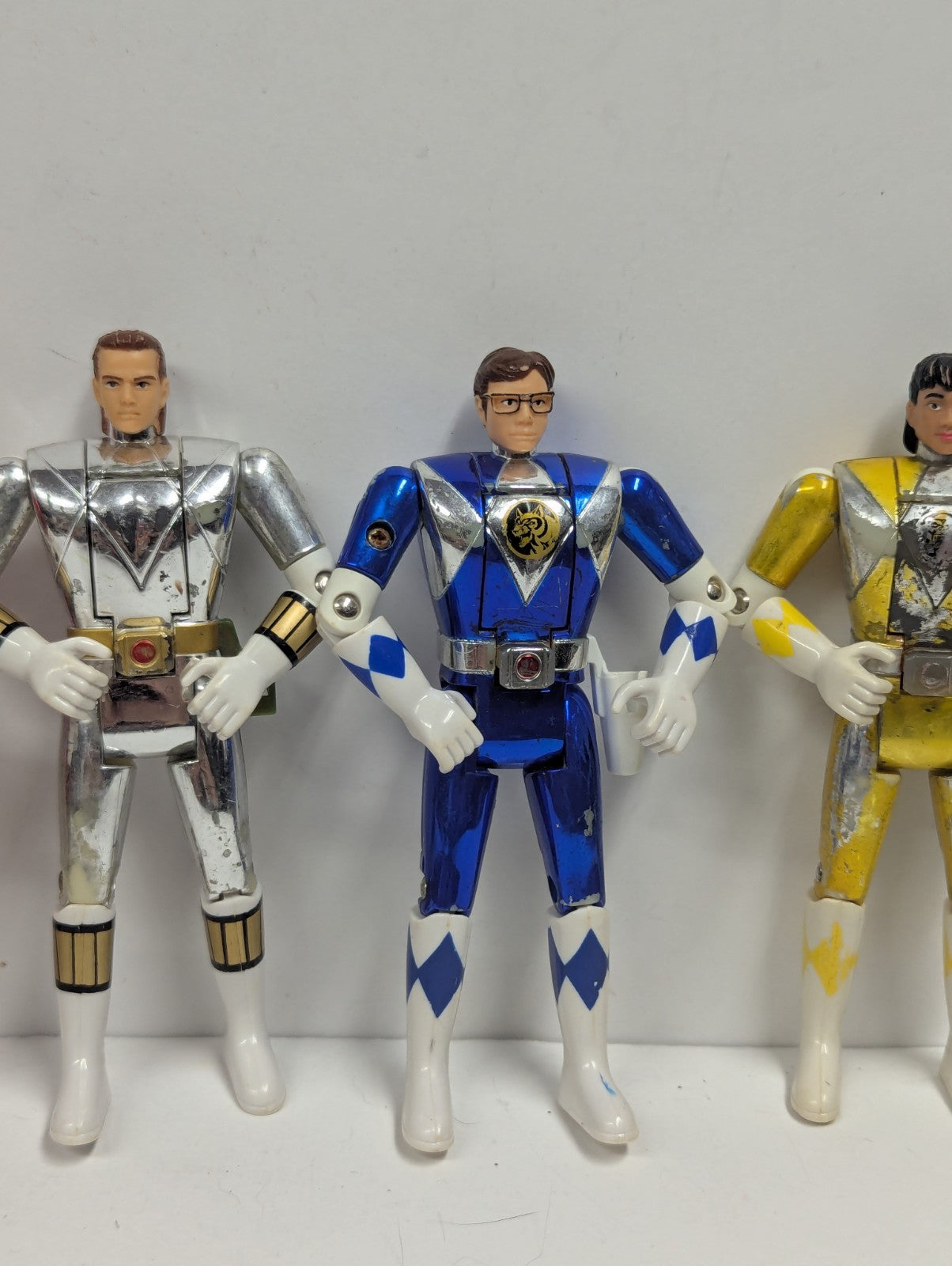 1995 MMPR Lot of 5  Yellow, Pink, Blue, Red & White Metallic Flip Head Movie 