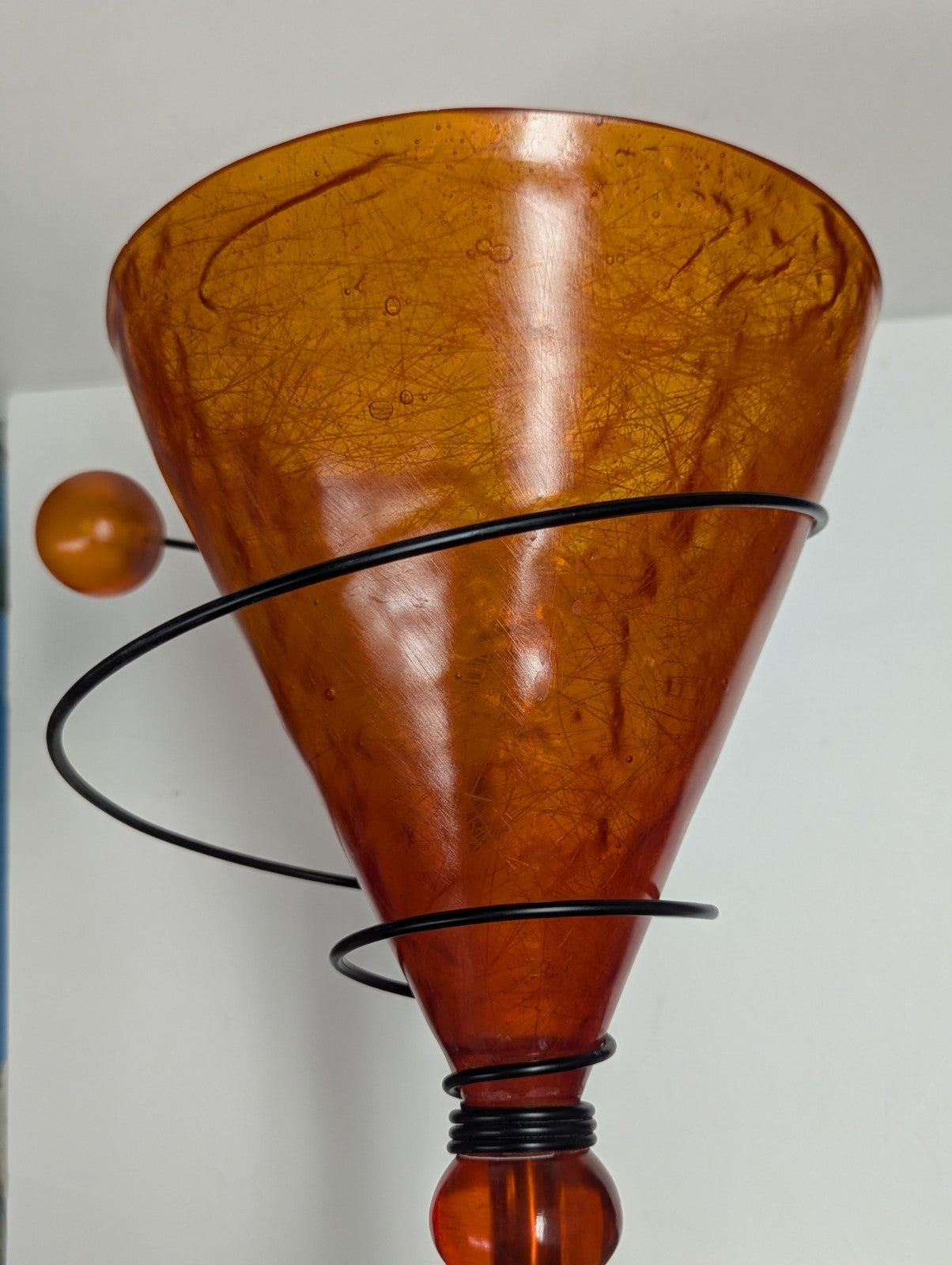 Vintage Berman Red/ Orange Amber Acrylic and Fiberglass Martini Lamp 22" Tall