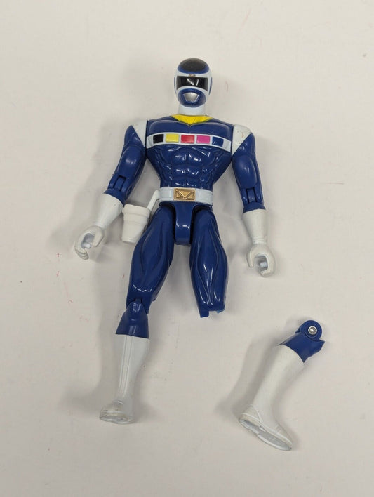 Vintage 1997 Power Rangers In Space Blue Ranger with Broken Leg, Light Works