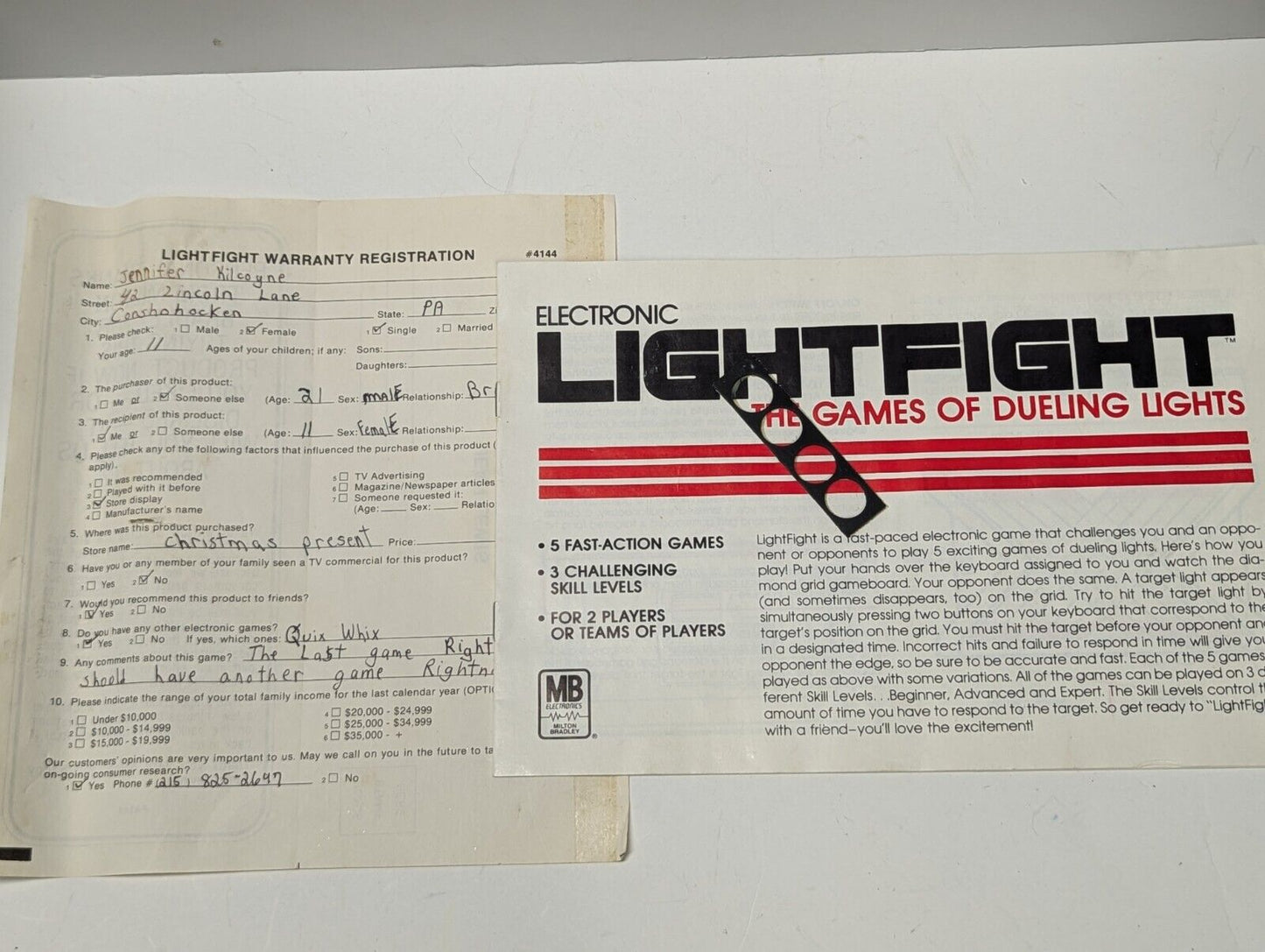 LIGHTFIGHT Electronic Game of Dueling Lights, Milton Bradley 1981 (Untested)