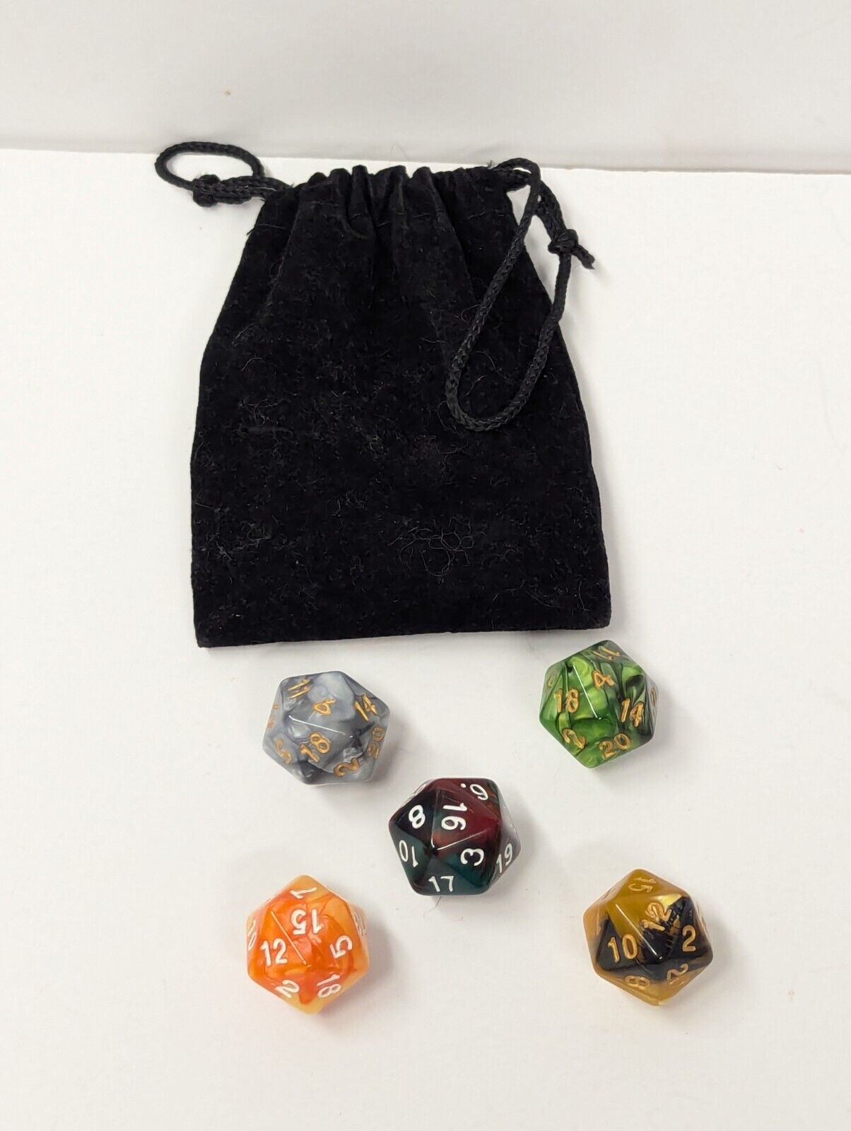 Mixed Lot Of RPG Dice D20 D6 D&D Multicolor Die with Dust Bag
