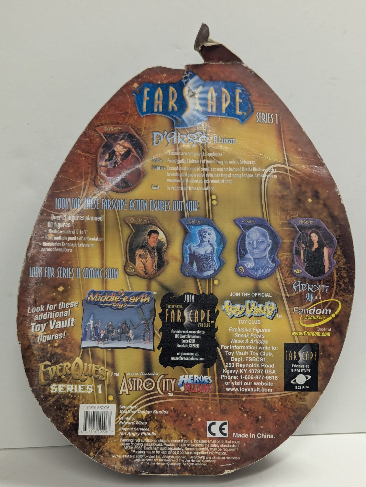 2000 Toy Vault Farscape Series 1 D'argo Figure In Card