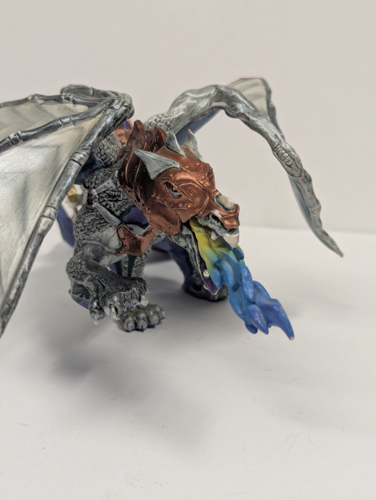 2007 Papo Silver Medieval Dragon of Darkness  Retired Fantasy Figure 10” PVC EUC