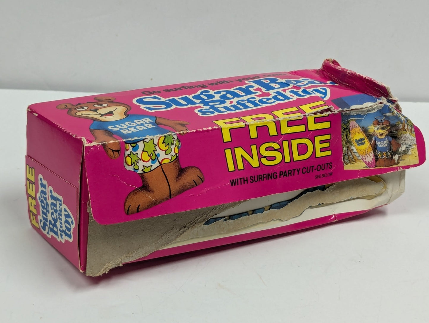 1989 Sugar Bear Stuffed Toy Post Super Golden Crisp Cereal Premium Damaged Box