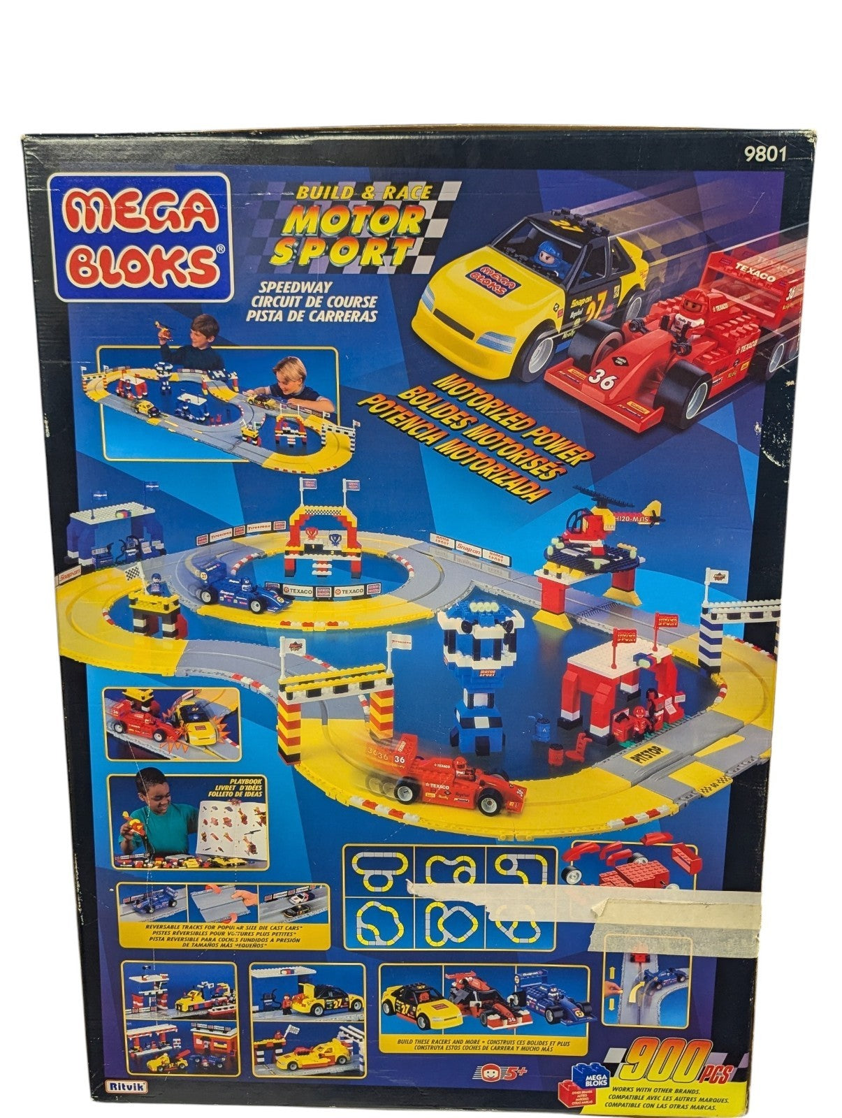 1996 MEGA BLOKS Motor Sport: Build & Race Speedway (9801) Damaged Box Incomplete