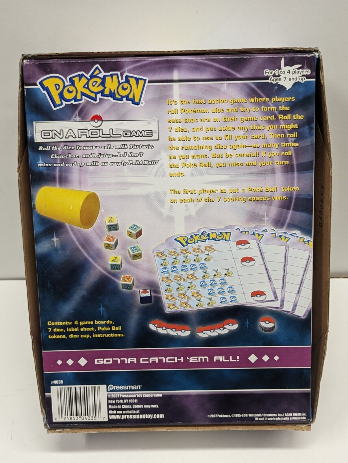 POKEMON Diamond and Pearl on a Roll Dice Game Pressman w/ Box 2007
