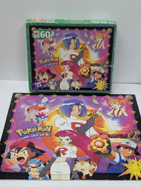 Vintage 1999 Pokemon Team Rocket 60 Piece Jigsaw Puzzle Milton Bradley Complete