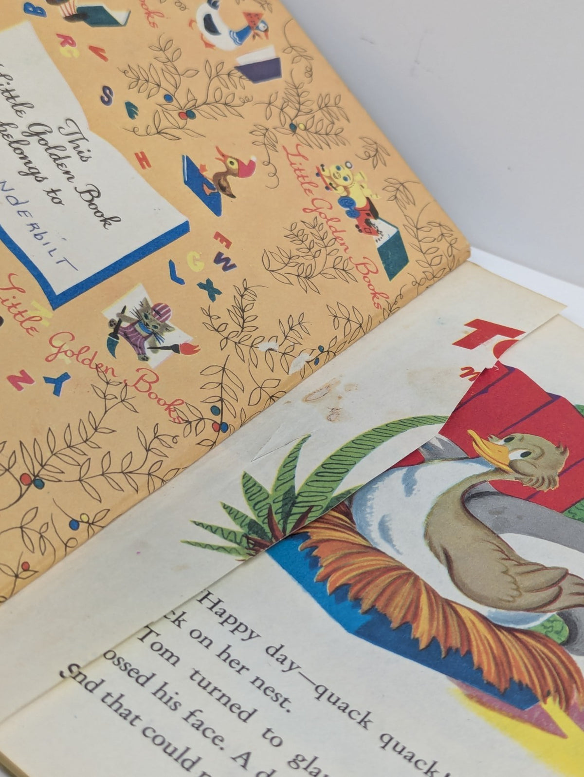Tom and Jerry Meet Little Quack Little Golden Book Ripped 1st Page As Is