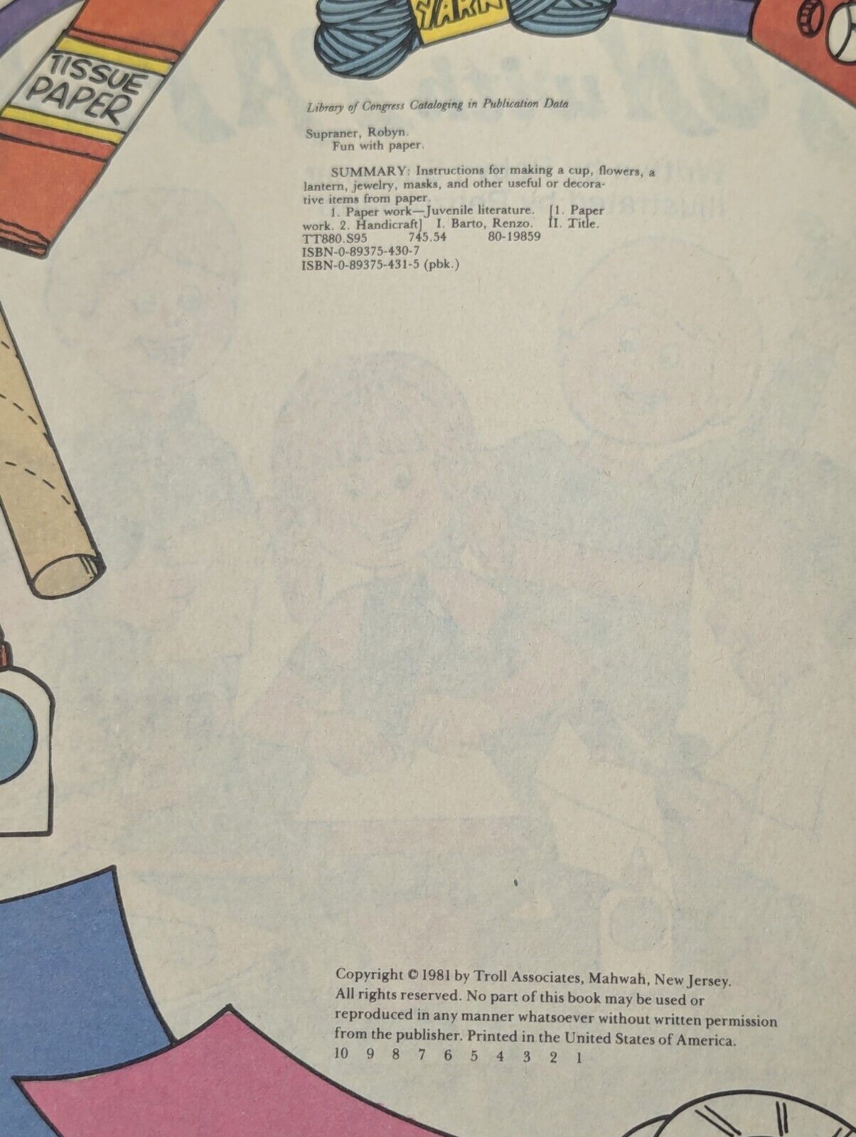 Fun with Paper by Robyn Supraner 1981 VINTAGE BOOK
