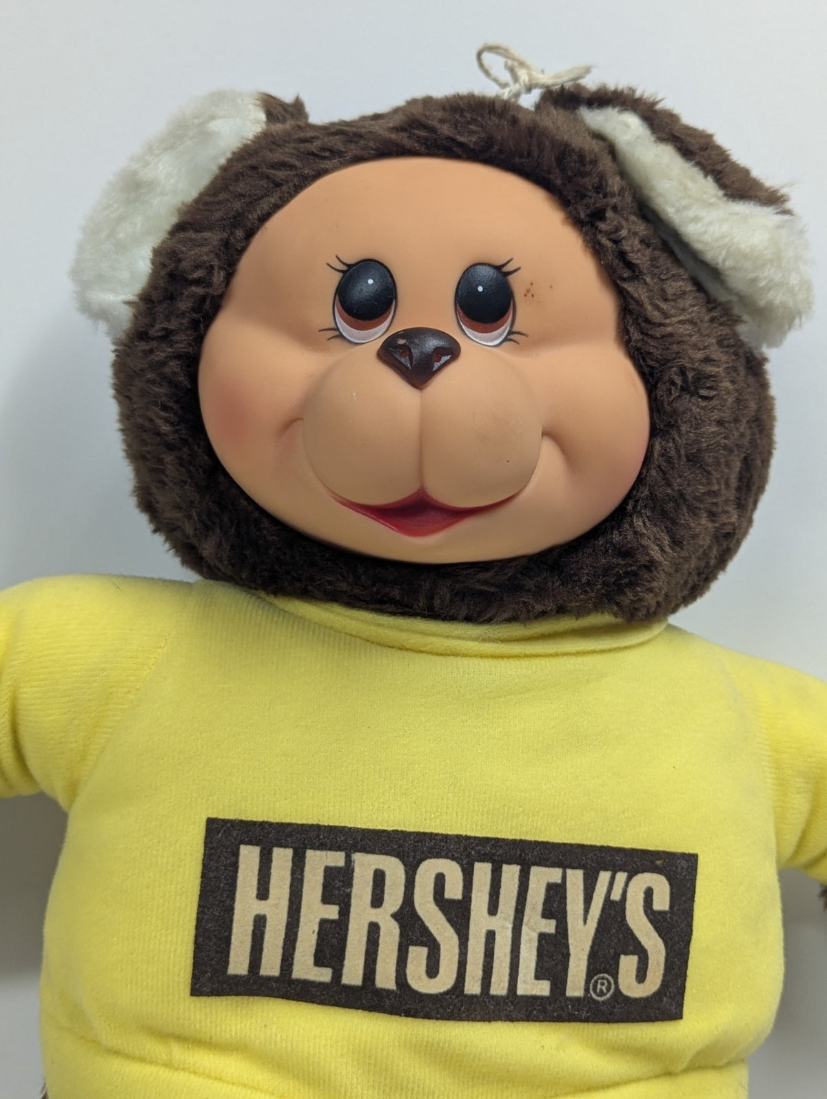 Vintage 1982 Ideal Toys Hersheys Plush 15" Brown Bear Yellow Shirt with Tag