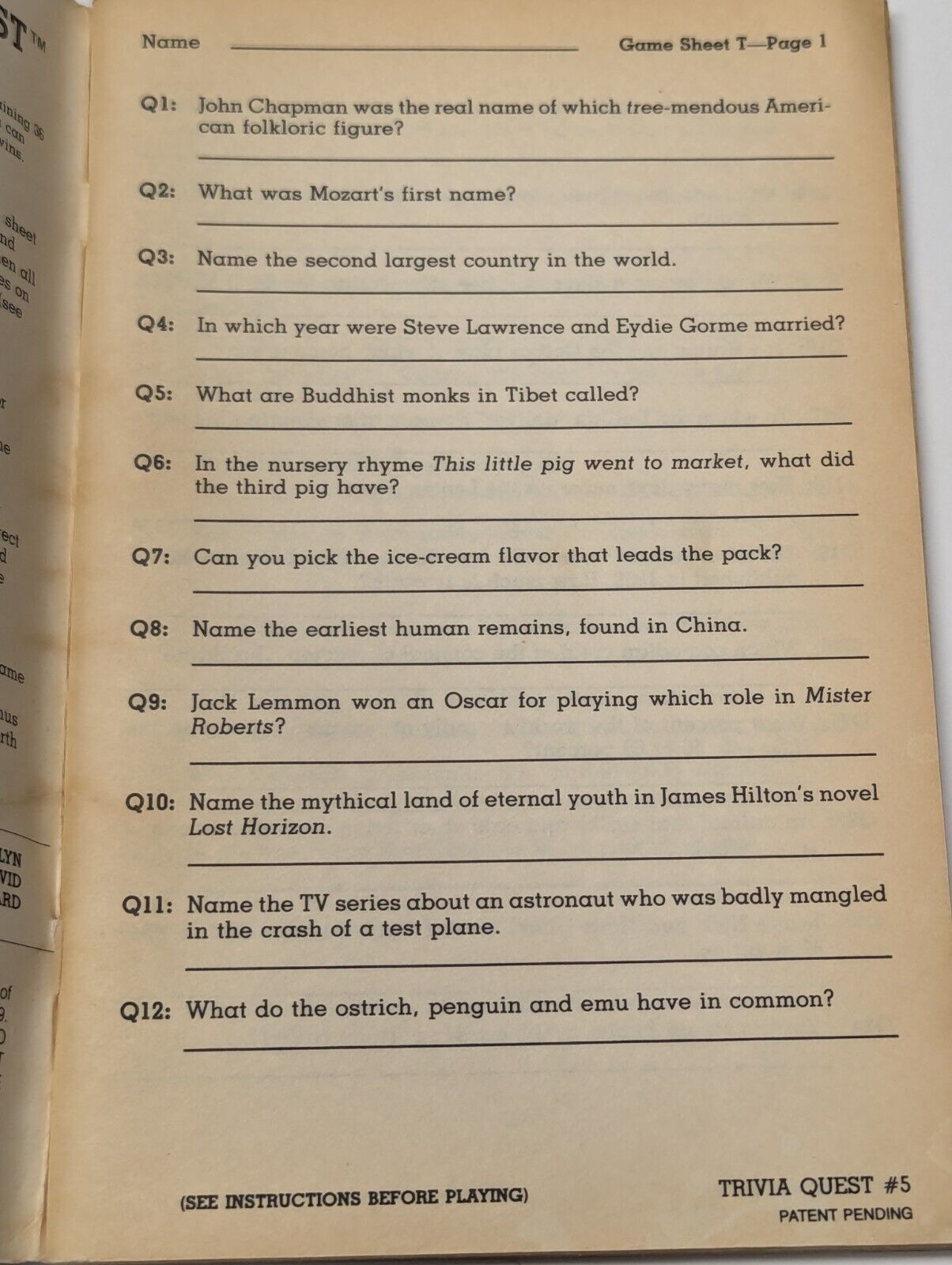 Trivia Quest No.5 Copyright 1984