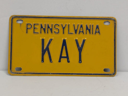 2" x 4" Mini Pennsylvania Metal License Plate with a Name "KAY for Bicycle