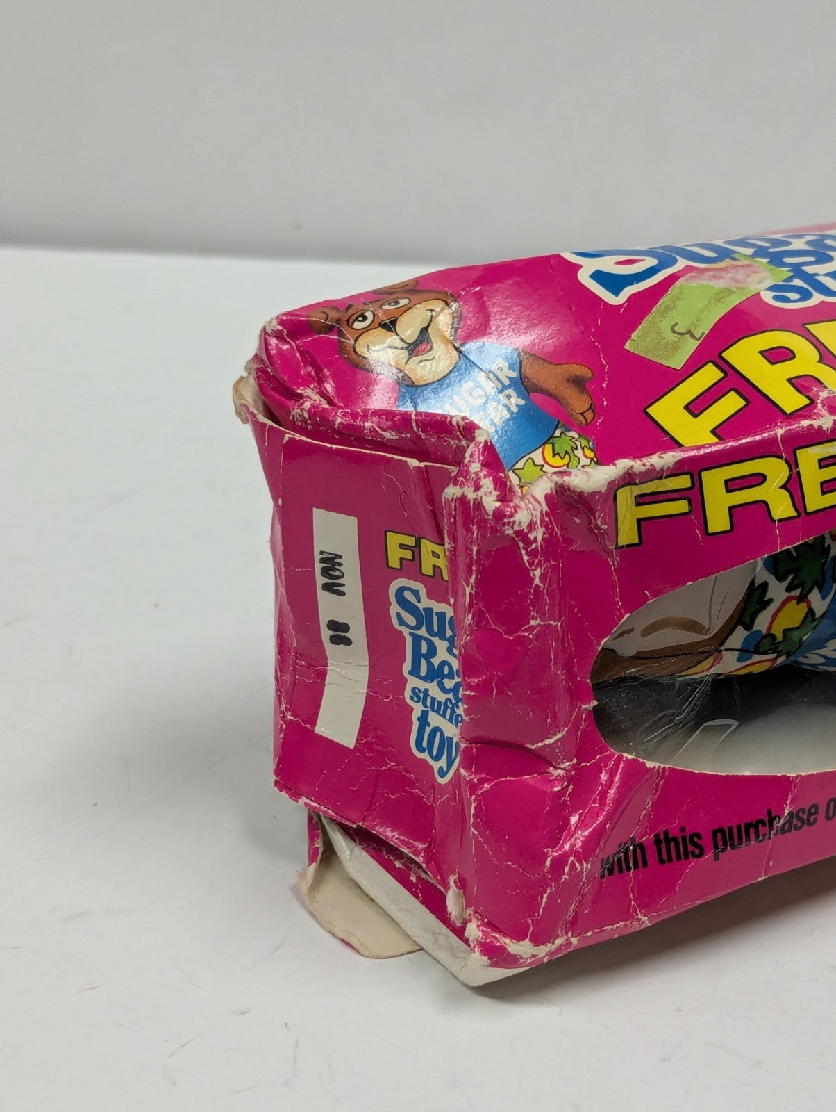 1989 Sugar Bear Stuffed Toy Post Super Golden Crisp Cereal Premium Damaged Box