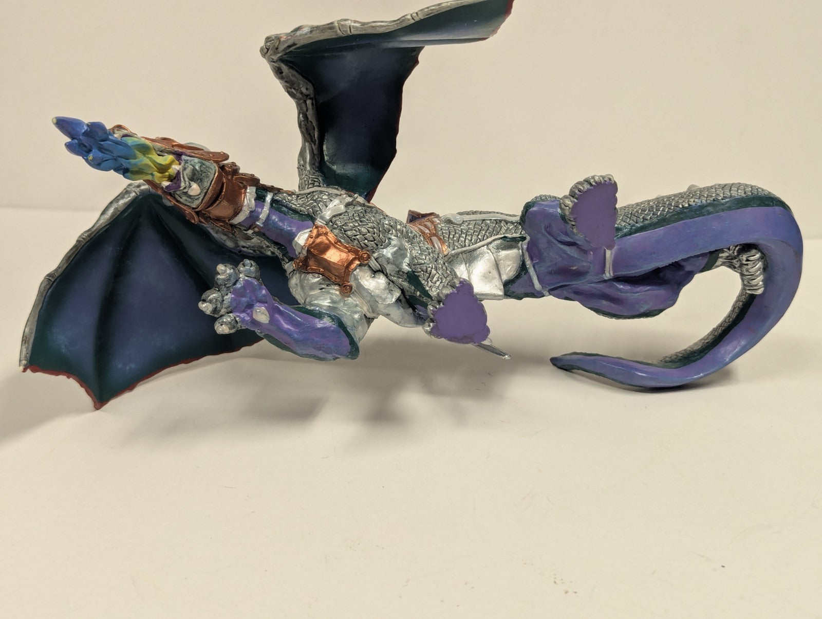 2007 Papo Silver Medieval Dragon of Darkness  Retired Fantasy Figure 10” PVC EUC