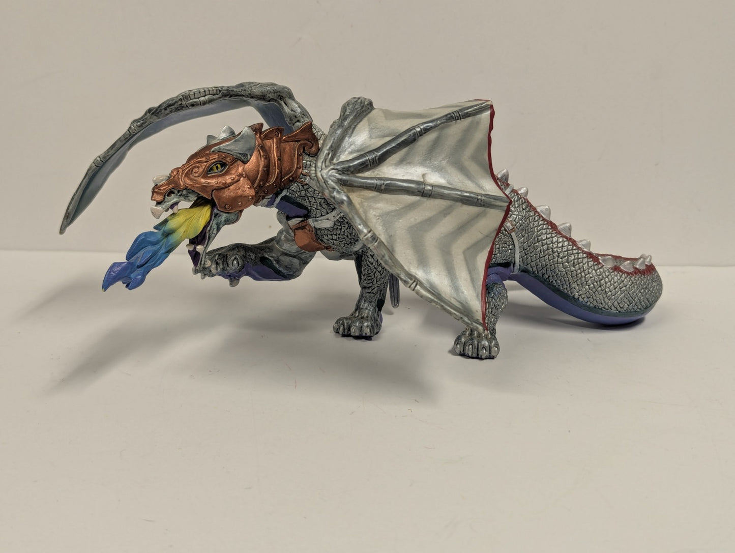 2007 Papo Silver Medieval Dragon of Darkness  Retired Fantasy Figure 10” PVC EUC