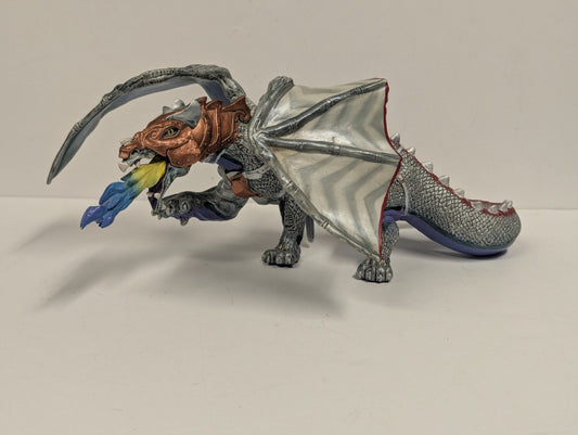 2007 Papo Silver Medieval Dragon of Darkness  Retired Fantasy Figure 10” PVC EUC