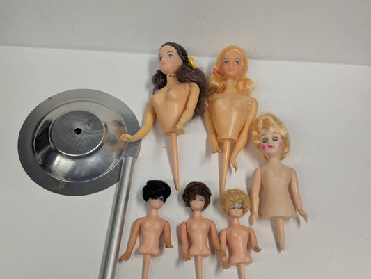 Vintage Wilton Half Doll Cake Toppers 70's w/t Hair & Sleeping Eyes Lot