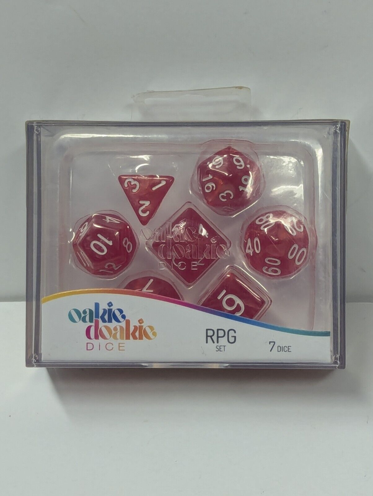 Oakie Doakie Dice RPG Set with Tray 7 Dice Marble Red