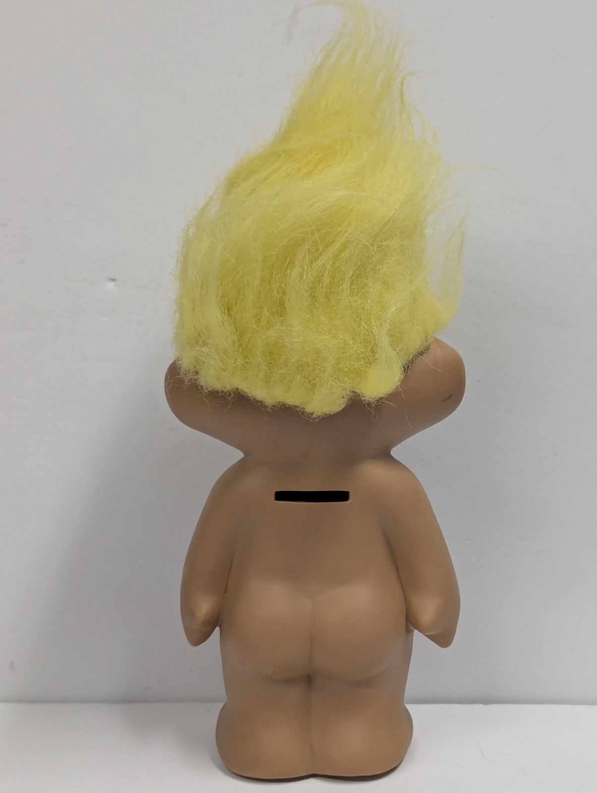 1991 TROLL DOLL COIN BANK Vinyl Yellow Hait Figure RUSS TOYS TNT