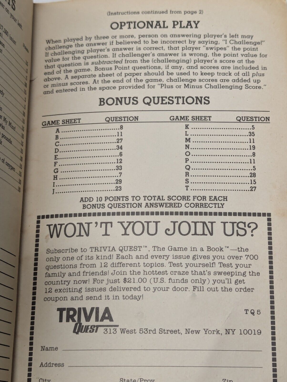 Trivia Quest No.5 Copyright 1984