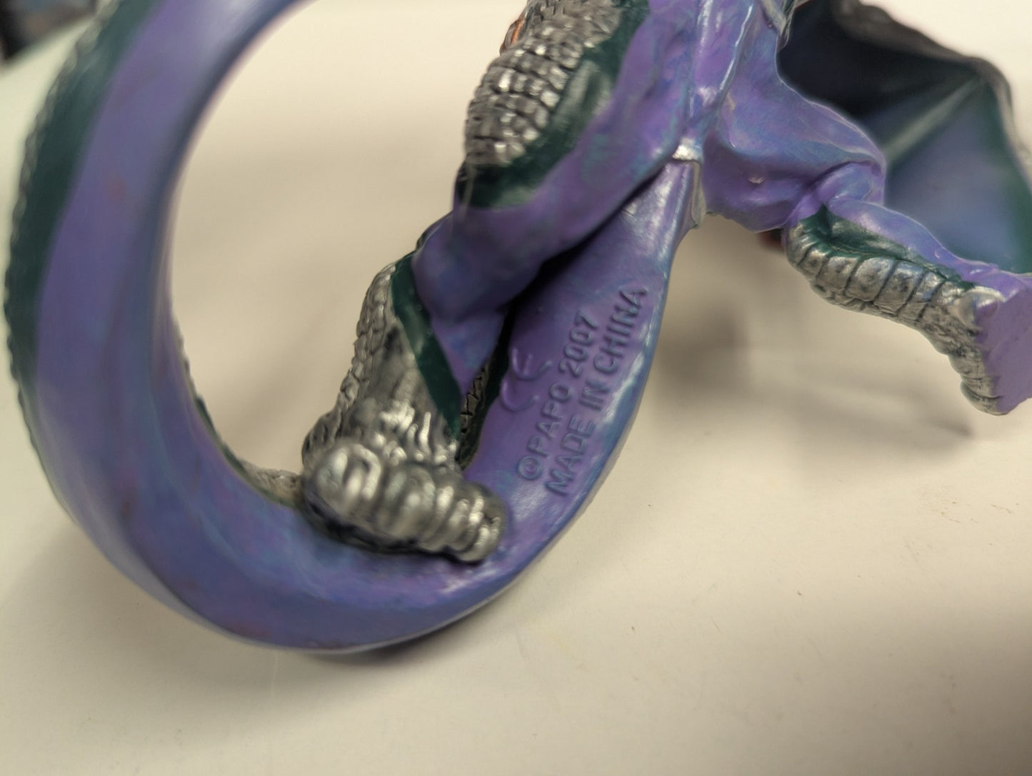 2007 Papo Silver Medieval Dragon of Darkness  Retired Fantasy Figure 10” PVC EUC