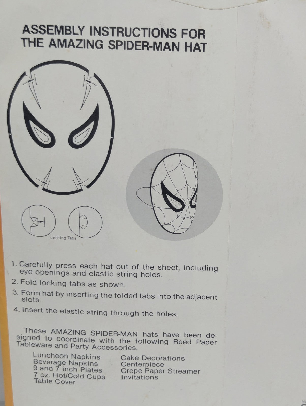 Vintage 1978 Paper The Amazing Spider-Man Party Hats Masks Marvel Comics Comic
